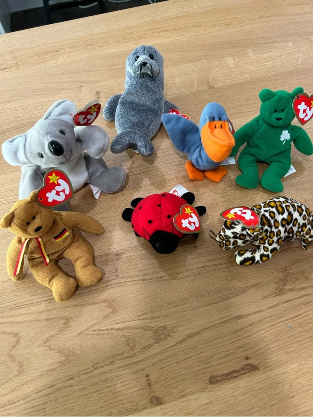 Ty Beanie Baby Plush Set of 7- Green Bear, Gray Seal, Blue/Orange Bird & More. - Picture 2 of 2